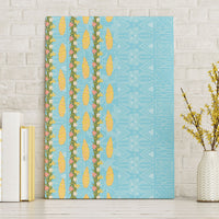 Hawaii Shell Tiare Anthurium Heliconia Lei Canvas Wall Art With Tapa Pattern Baby Blue LT05 Without Frame Blue - Polynesian Pride