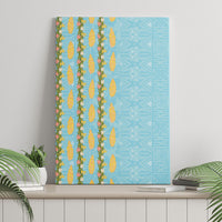 Hawaii Shell Tiare Anthurium Heliconia Lei Canvas Wall Art With Tapa Pattern Baby Blue LT05 - Polynesian Pride