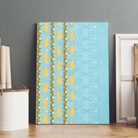 Hawaii Shell Tiare Anthurium Heliconia Lei Canvas Wall Art With Tapa Pattern Baby Blue LT05 - Polynesian Pride