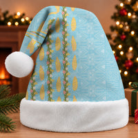 Hawaii Shell Tiare Anthurium Heliconia Lei Christmas Santa Hat With Tapa Pattern Baby Blue LT05 Without Fur Blue - Polynesian Pride