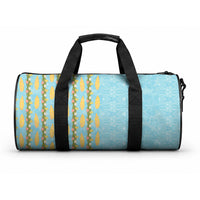 Hawaii Shell Tiare Anthurium Heliconia Lei Duffle Bag With Tapa Pattern Baby Blue LT05 One size Blue - Polynesian Pride
