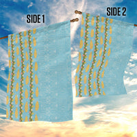 Hawaii Shell Tiare Anthurium Heliconia Lei Garden Flag With Tapa Pattern Baby Blue LT05 - Polynesian Pride