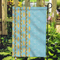 Hawaii Shell Tiare Anthurium Heliconia Lei Garden Flag With Tapa Pattern Baby Blue LT05 Garden Flag Blue - Polynesian Pride