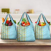 Hawaii Shell Tiare Anthurium Heliconia Lei Grocery Bag With Tapa Pattern Baby Blue LT05 3-pack One Size Blue - Polynesian Pride