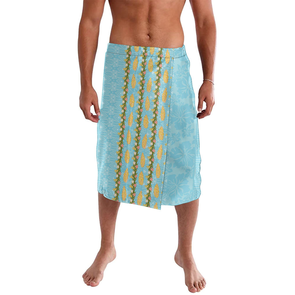 Hawaii Shell Tiare Anthurium Heliconia Lei Lavalava With Tapa Pattern Baby Blue LT05 Blue - Polynesian Pride