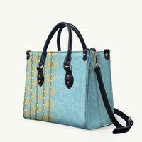 Hawaii Shell Tiare Anthurium Heliconia Lei Leather Bag With Tapa Pattern Baby Blue LT05 Blue - Polynesian Pride