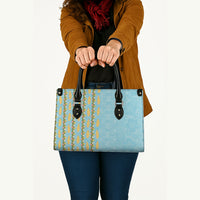 Hawaii Shell Tiare Anthurium Heliconia Lei Leather Bag With Tapa Pattern Baby Blue LT05 - Polynesian Pride