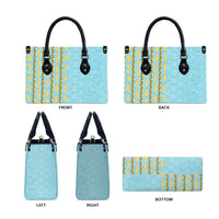 Hawaii Shell Tiare Anthurium Heliconia Lei Leather Bag With Tapa Pattern Baby Blue LT05 - Polynesian Pride