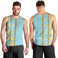 Hawaii Shell Tiare Anthurium Heliconia Lei Men Tank Top With Tapa Pattern Baby Blue LT05 - Polynesian Pride