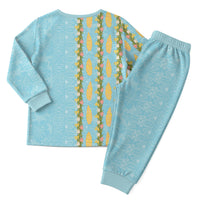 Hawaii Shell Tiare Anthurium Heliconia Lei Christmas Pajama Set With Tapa Pattern Baby Blue LT05 - Polynesian Pride