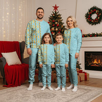 Hawaii Shell Tiare Anthurium Heliconia Lei Christmas Pajama Set With Tapa Pattern Baby Blue LT05 - Polynesian Pride