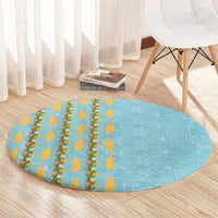 Hawaii Shell Tiare Anthurium Heliconia Lei Round Carpet With Tapa Pattern Baby Blue LT05 - Polynesian Pride
