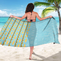 Hawaii Shell Tiare Anthurium Heliconia Lei Sarong With Tapa Pattern Baby Blue LT05 - Polynesian Pride