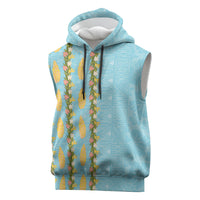 Hawaii Shell Tiare Anthurium Heliconia Lei Sleeveless Hoodie With Tapa Pattern Baby Blue LT05 Blue - Polynesian Pride