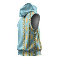 Hawaii Shell Tiare Anthurium Heliconia Lei Sleeveless Hoodie With Tapa Pattern Baby Blue LT05 - Polynesian Pride