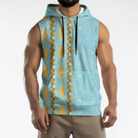 Hawaii Shell Tiare Anthurium Heliconia Lei Sleeveless Hoodie With Tapa Pattern Baby Blue LT05 - Polynesian Pride