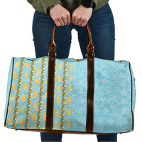 Hawaii Shell Tiare Anthurium Heliconia Lei Travel Bag With Tapa Pattern Baby Blue LT05 Blue - Polynesian Pride