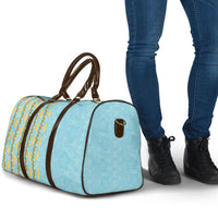 Hawaii Shell Tiare Anthurium Heliconia Lei Travel Bag With Tapa Pattern Baby Blue LT05 - Polynesian Pride