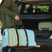 Hawaii Shell Tiare Anthurium Heliconia Lei Travel Bag With Tapa Pattern Baby Blue LT05 - Polynesian Pride
