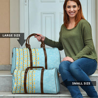 Hawaii Shell Tiare Anthurium Heliconia Lei Travel Bag With Tapa Pattern Baby Blue LT05 - Polynesian Pride