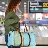 Hawaii Shell Tiare Anthurium Heliconia Lei Travel Bag With Tapa Pattern Baby Blue LT05 - Polynesian Pride
