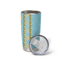 Hawaii Shell Tiare Anthurium Heliconia Lei Tumbler Cup With Tapa Pattern Baby Blue LT05 - Polynesian Pride