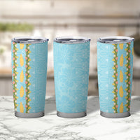 Hawaii Shell Tiare Anthurium Heliconia Lei Tumbler Cup With Tapa Pattern Baby Blue LT05 - Polynesian Pride