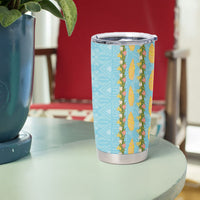 Hawaii Shell Tiare Anthurium Heliconia Lei Tumbler Cup With Tapa Pattern Baby Blue LT05 - Polynesian Pride