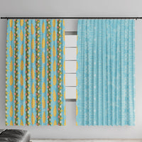 Hawaii Shell Tiare Anthurium Heliconia Lei Window Curtain With Tapa Pattern Baby Blue LT05 With Hooks Blue - Polynesian Pride