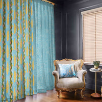 Hawaii Shell Tiare Anthurium Heliconia Lei Window Curtain With Tapa Pattern Baby Blue LT05 - Polynesian Pride