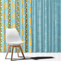 Hawaii Shell Tiare Anthurium Heliconia Lei Window Curtain With Tapa Pattern Baby Blue LT05 - Polynesian Pride