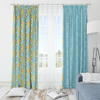 Hawaii Shell Tiare Anthurium Heliconia Lei Window Curtain With Tapa Pattern Baby Blue LT05 - Polynesian Pride