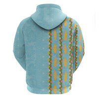 Hawaii Shell Tiare Anthurium Heliconia Lei Zip Hoodie With Tapa Pattern Baby Blue LT05 - Polynesian Pride