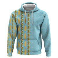 Hawaii Shell Tiare Anthurium Heliconia Lei Zip Hoodie With Tapa Pattern Baby Blue LT05 Pullover Hoodie Blue - Polynesian Pride