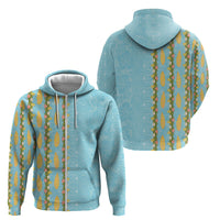 Hawaii Shell Tiare Anthurium Heliconia Lei Zip Hoodie With Tapa Pattern Baby Blue LT05 - Polynesian Pride