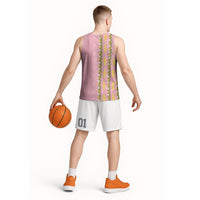 Hawaii Shell Tiare Anthurium Heliconia Lei Basketball Jersey With Tapa Pattern Baby Pink LT05 - Polynesian Pride