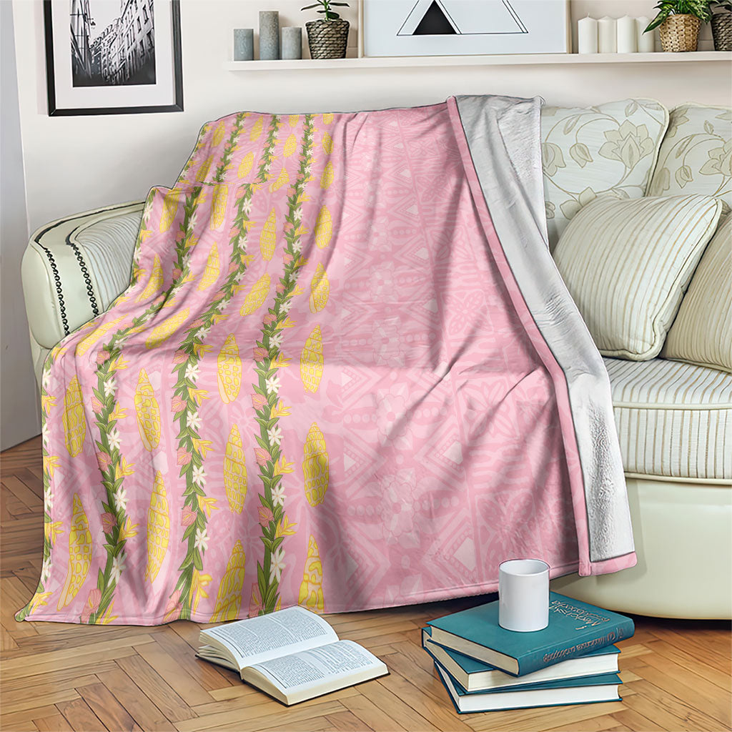 Hawaii Shell Tiare Anthurium Heliconia Lei Blanket With Tapa Pattern Baby Pink LT05 Pink - Polynesian Pride