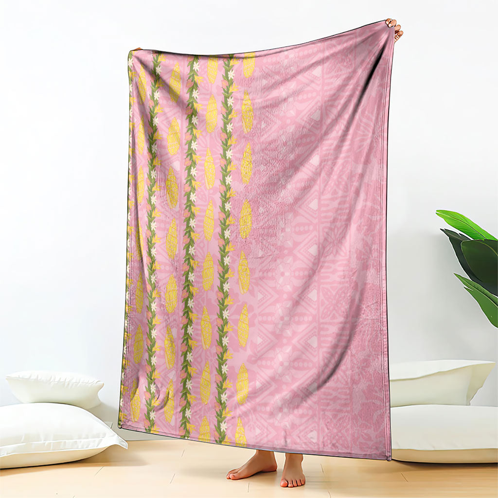 Hawaii Shell Tiare Anthurium Heliconia Lei Blanket With Tapa Pattern Baby Pink LT05 - Polynesian Pride