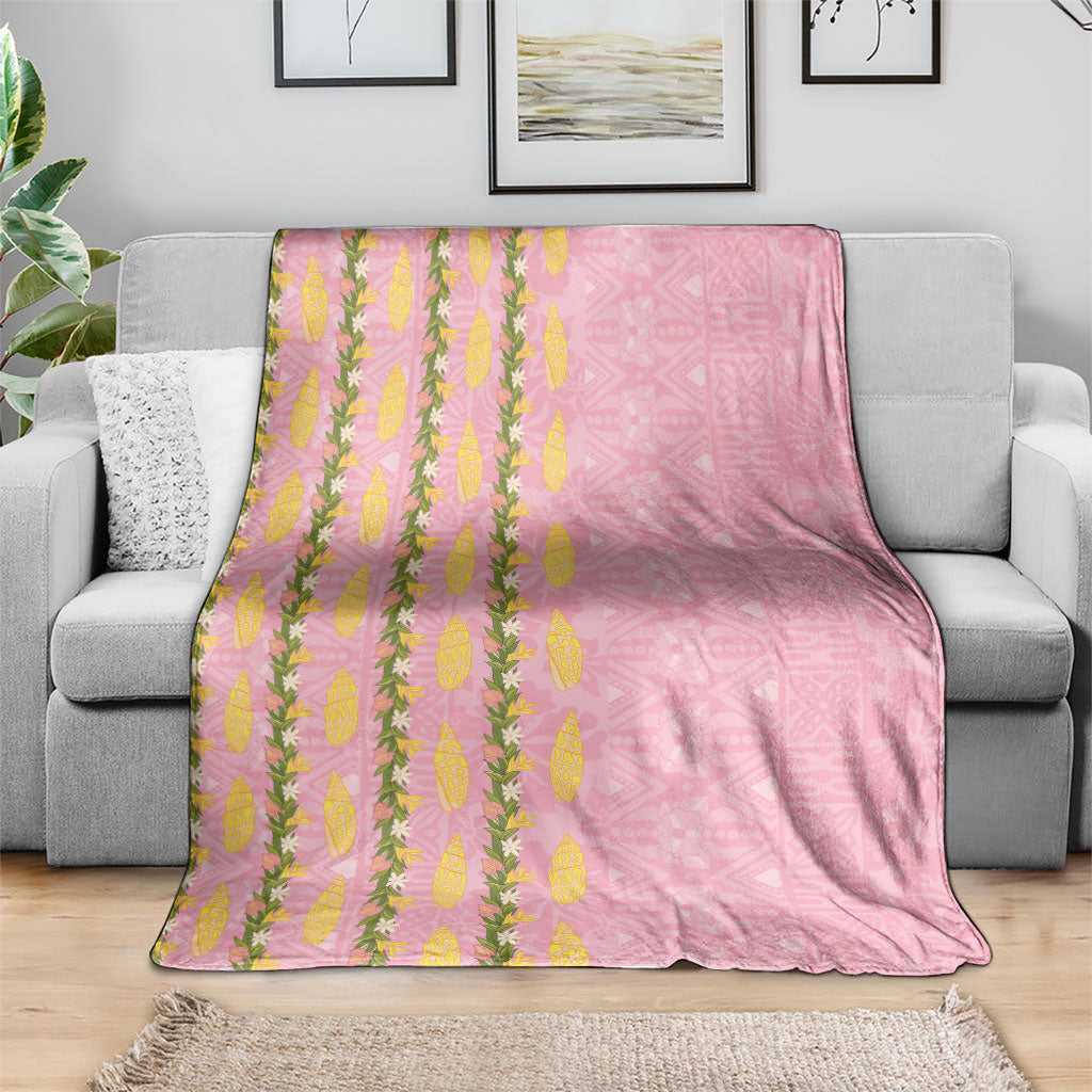 Hawaii Shell Tiare Anthurium Heliconia Lei Blanket With Tapa Pattern Baby Pink LT05 - Polynesian Pride
