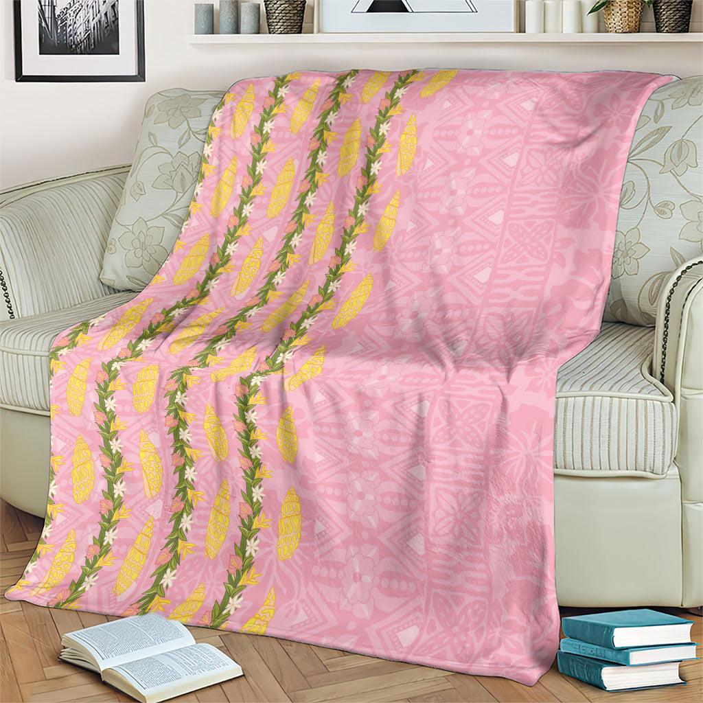 Hawaii Shell Tiare Anthurium Heliconia Lei Blanket With Tapa Pattern Baby Pink LT05 - Polynesian Pride