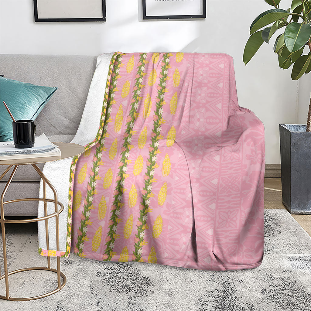 Hawaii Shell Tiare Anthurium Heliconia Lei Blanket With Tapa Pattern Baby Pink LT05 - Polynesian Pride