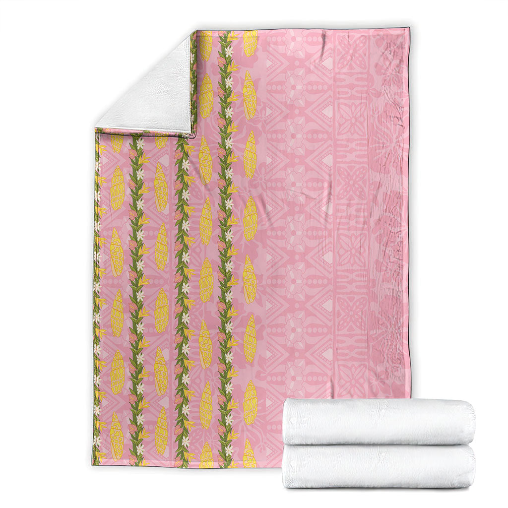 Hawaii Shell Tiare Anthurium Heliconia Lei Blanket With Tapa Pattern Baby Pink LT05 - Polynesian Pride