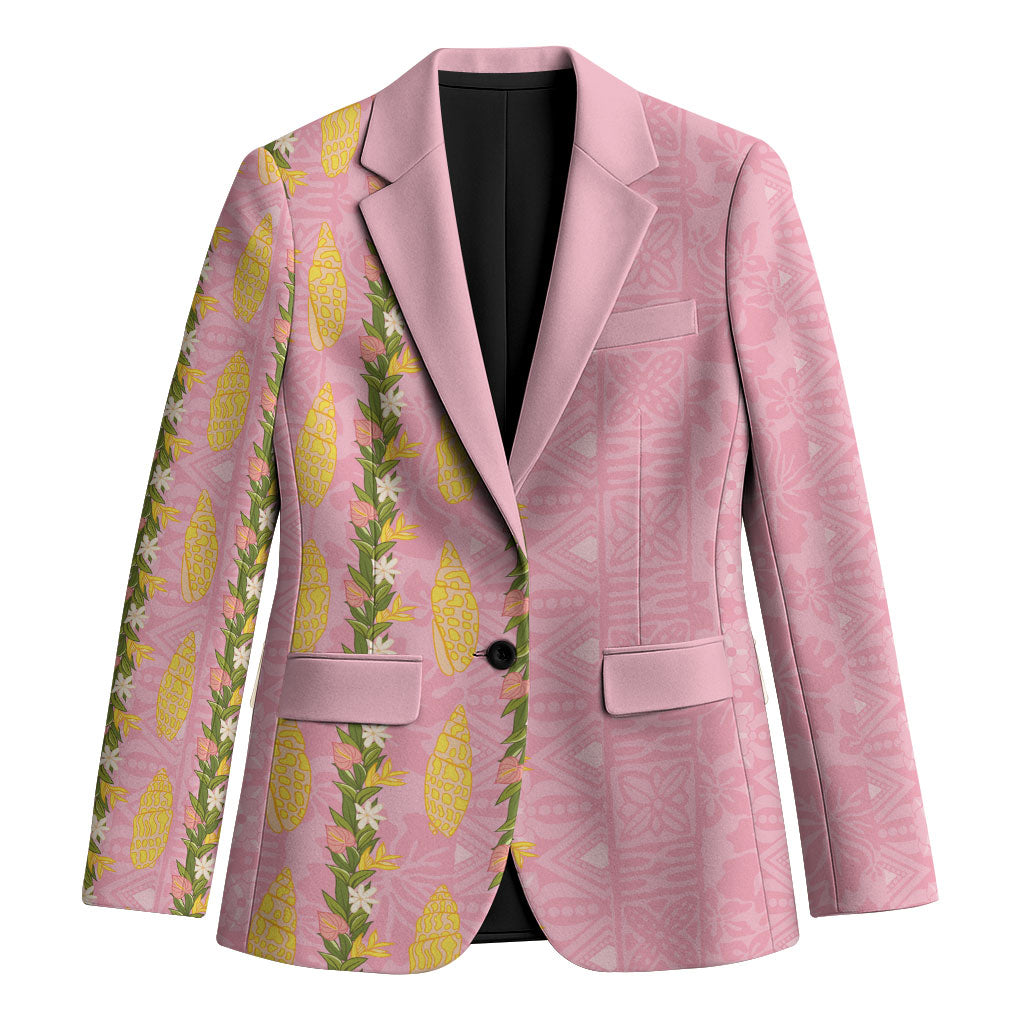 Hawaii Shell Tiare Anthurium Heliconia Lei Blazer With Tapa Pattern Baby Pink LT05 Unisex Pink - Polynesian Pride