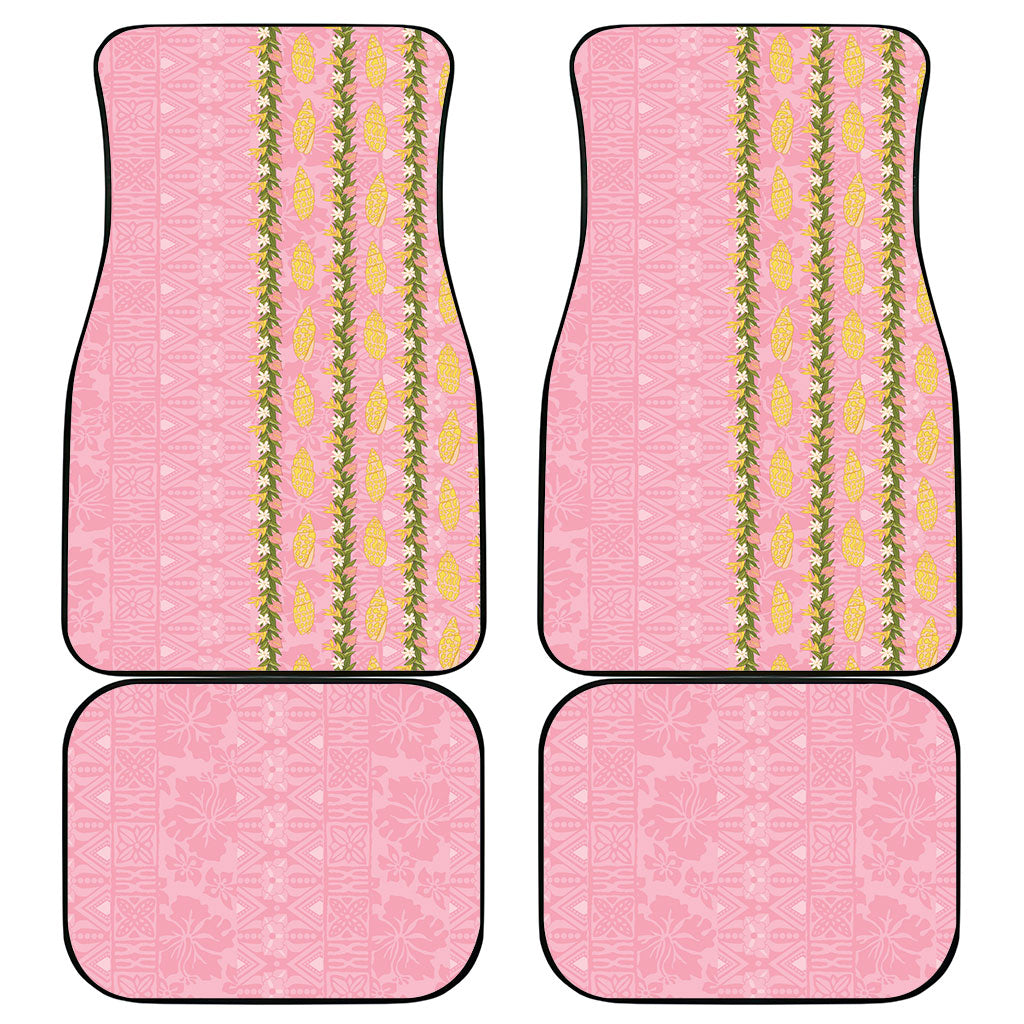 Hawaii Shell Tiare Anthurium Heliconia Lei Car Mats With Tapa Pattern Baby Pink LT05 - Polynesian Pride