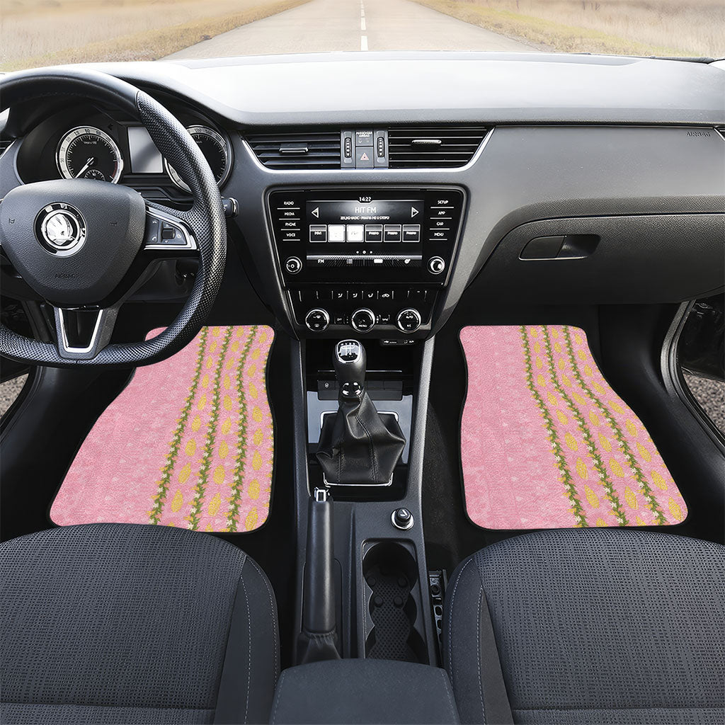 Hawaii Shell Tiare Anthurium Heliconia Lei Car Mats With Tapa Pattern Baby Pink LT05 Set 2pcs - Front Pink - Polynesian Pride