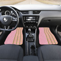 Hawaii Shell Tiare Anthurium Heliconia Lei Car Mats With Tapa Pattern Baby Pink LT05 Set 2pcs - Front Pink - Polynesian Pride