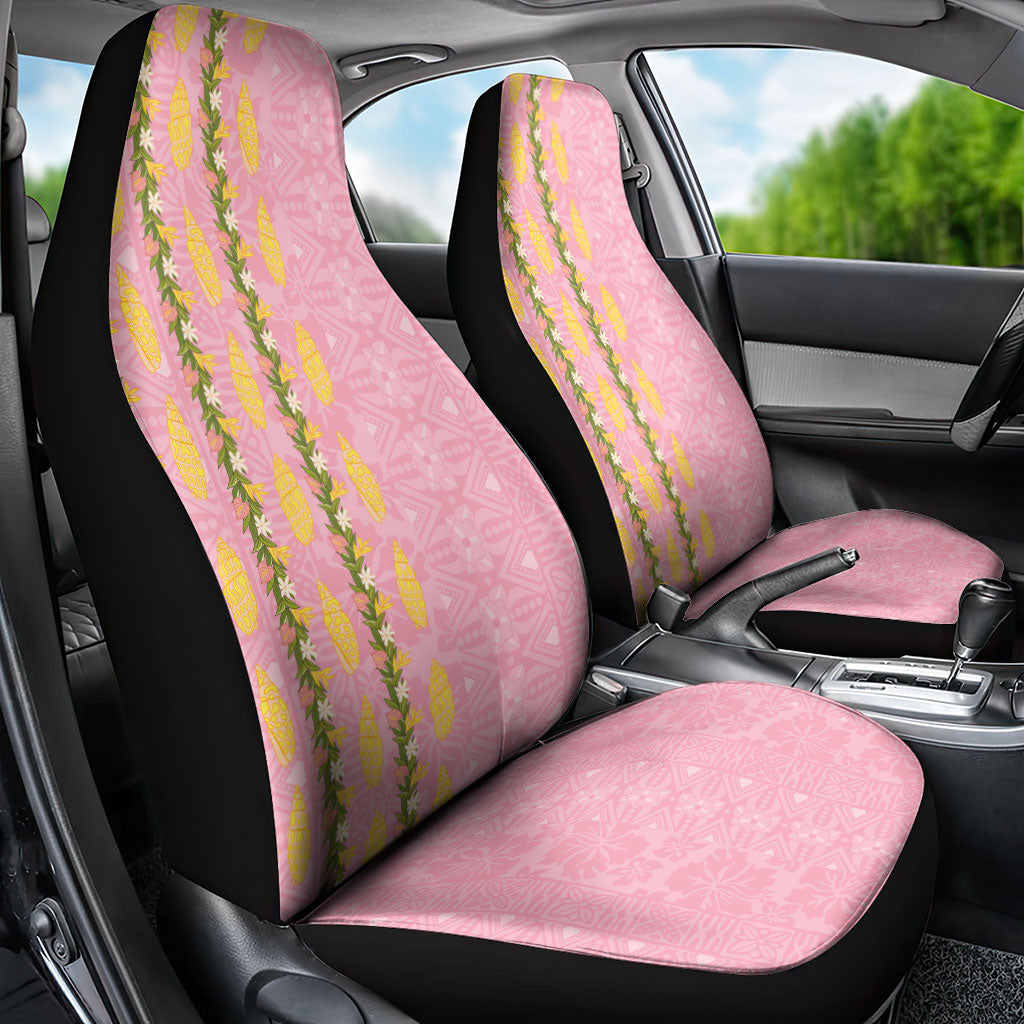 Hawaii Shell Tiare Anthurium Heliconia Lei Car Seat Cover With Tapa Pattern Baby Pink LT05 - Polynesian Pride