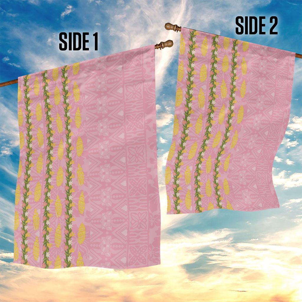 Hawaii Shell Tiare Anthurium Heliconia Lei Garden Flag With Tapa Pattern Baby Pink LT05 - Polynesian Pride