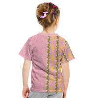 Hawaii Shell Tiare Anthurium Heliconia Lei Kid T Shirt With Tapa Pattern Baby Pink LT05 - Polynesian Pride