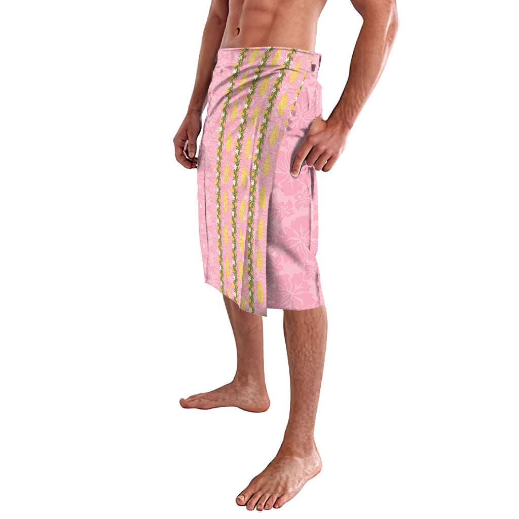 Hawaii Shell Tiare Anthurium Heliconia Lei Lavalava With Tapa Pattern Baby Pink LT05 - Polynesian Pride